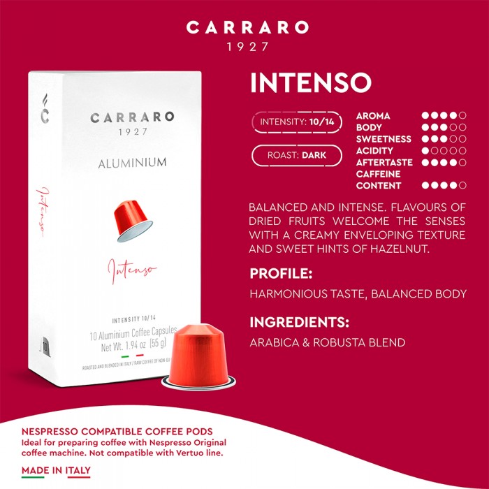 Carraro 1927 Intenso 55 g Nespresso 10 Capsules Aluminium