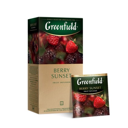 Greenfield Berry Sunset Hibiscus, Zmeură și Afine 25 x 1,5 g Ceai Fructat
