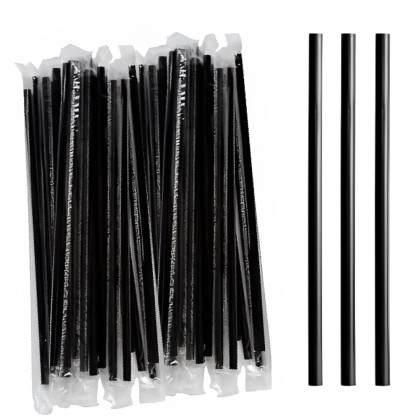 PapStar Jumbo Black Reusable Straight Straws Indiv. Wrapped 220 x 7 mm 200 pcs
