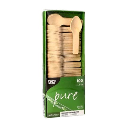 PapStar Spoons Disposable Natural Wood 100 pcs 76 mm