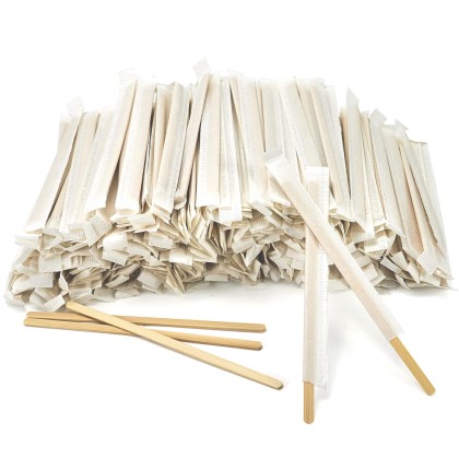 Amestecătoare din Lemn 500 buc Ambalate Individual 14 cm