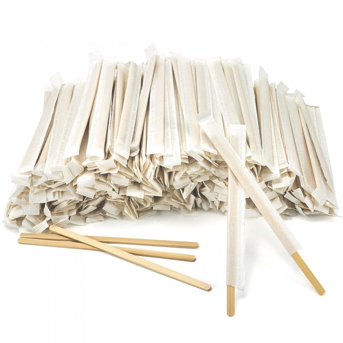 Wooden Stirrers 500 pcs Individually Wrapped 14 cm