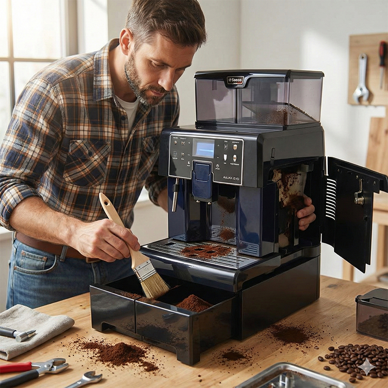 Curățarea interiorului espressorului cu o perie